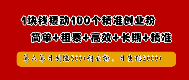 1块钱撬动100个精准创业粉,简单粗暴高效长期精准,单人单日引流500+创业粉,日变现2k【揭秘】-康仁安网创