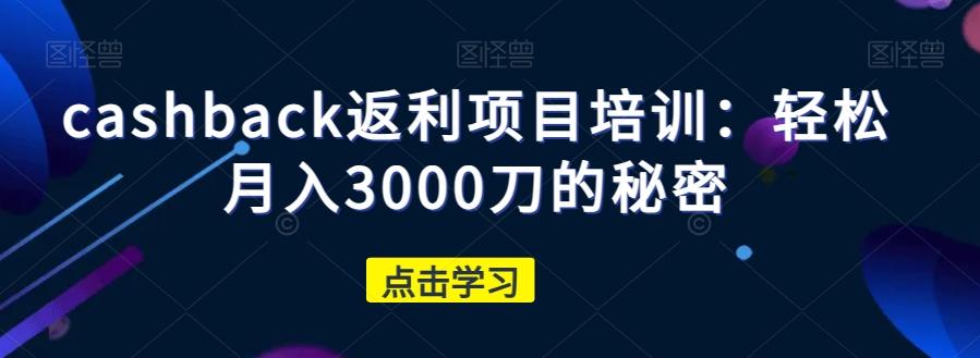 cashback返利项目培训:轻松月入3000刀的秘密-康仁安网创