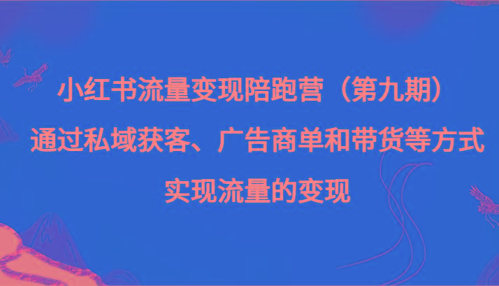 小红书流量变现陪跑营（第九期）通过私域获客、广告商单和带货等方式实现流量变现-康仁安网创