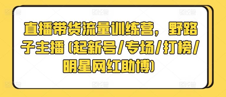 直播带货流量训练营,野路子主播(起新号/专场/打榜/明星网红助博)-康仁安网创