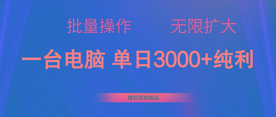 搜狐视频搬运,一台电脑单日3000+,批量操作,可无限扩大-康仁安网创