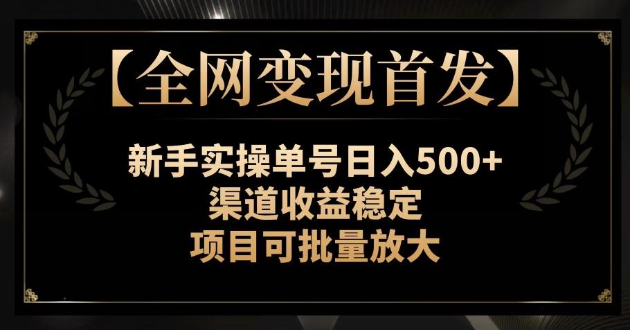 【全网变现首发】新手实操单号日入500+，渠道收益稳定，项目可批量放大【揭秘】-康仁安网创