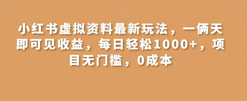 小红书虚拟资料最新玩法,一俩天即可见收益,每日轻松1000+,项目无门槛,0成本-康仁安网创