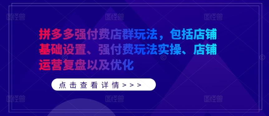 拼多多强付费店群玩法，包括店铺基础设置、强付费玩法实操、店铺运营复盘以及优化-康仁安网创