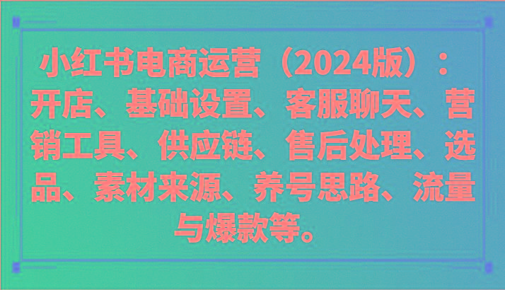小红书电商运营(2024版)：开店、设置、供应链、选品、素材、养号、流量与爆款等-康仁安网创