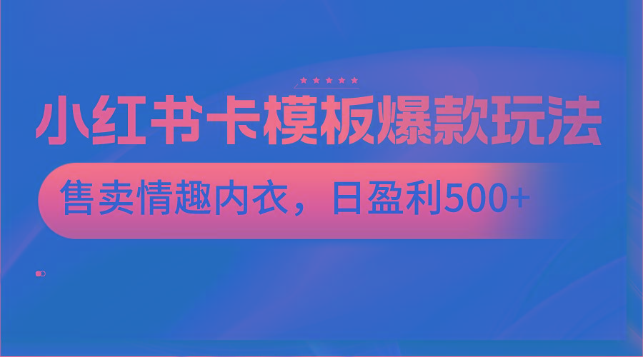 小红书卡模板爆款玩法，售卖情趣内衣，日盈利500+-康仁安网创