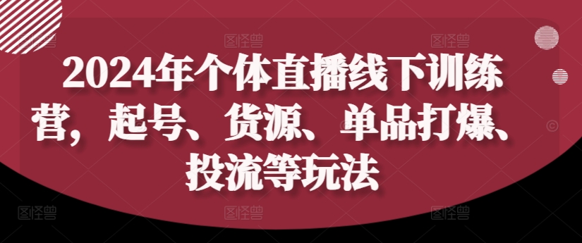 2024年个体直播训练营，起号、货源、单品打爆、投流等玩法-康仁安网创