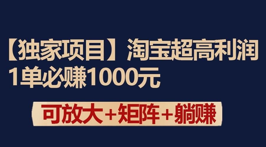 独家淘宝超高利润项目:1单必赚1000元,可放大可矩阵操作-康仁安网创