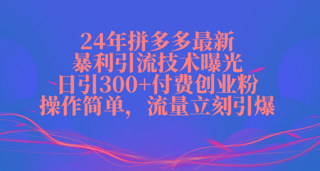 24年拼多多最新暴利引流技术曝光,日引300+付费创业粉,操作简单,流量...-康仁安网创