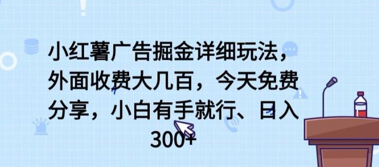 小红薯广告掘金详细玩法，外面收费大几百，小白有手就行，日入300+【揭秘】-康仁安网创