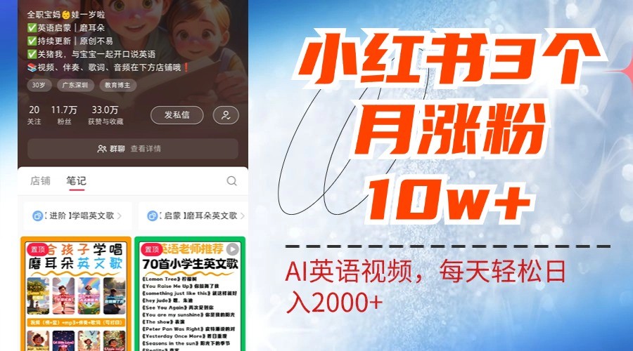 小红书三个月涨粉10W,AI英语视频0成本制作,每天轻松日入2000+-康仁安网创