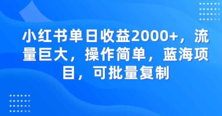 小红书单日收益2000+，流量巨大，操作简单，蓝海项目，可批量操作-康仁安网创