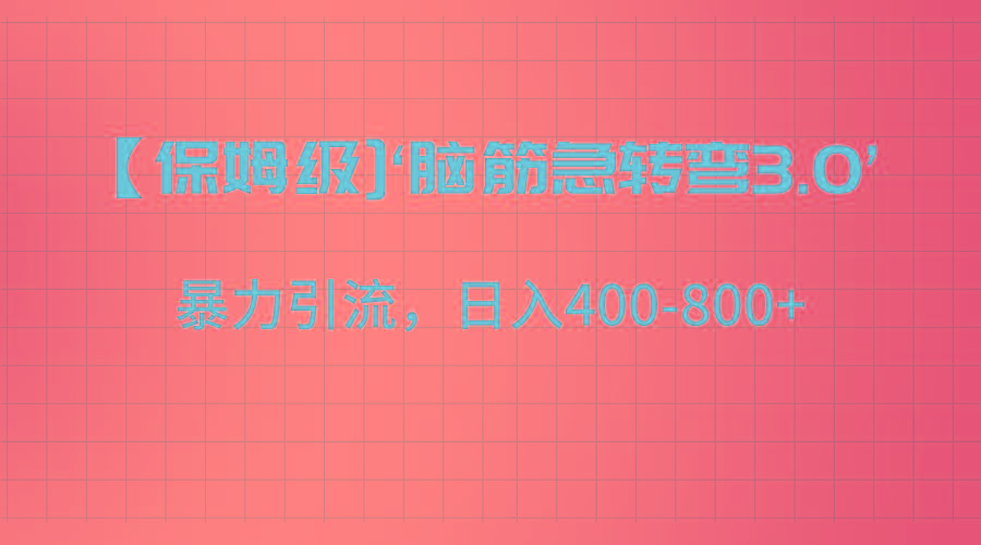 【保姆级】‘脑筋急转去3.0’暴力引流、日入400-800+-康仁安网创