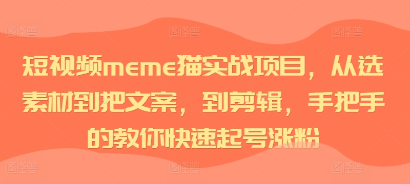 短视频meme猫实战项目,从选素材到把文案,到剪辑,手把手的教你快速起号涨粉-康仁安网创