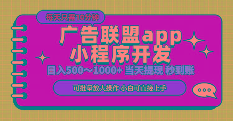 小程序开发 广告赚钱 日入500~1000+ 小白轻松上手!-康仁安网创