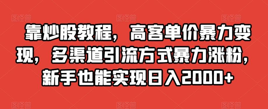 靠炒股教程，高客单价暴力变现，多渠道引流方式暴力涨粉，新手也能实现日入2000+【揭秘】-康仁安网创