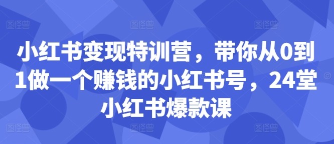 小红书变现特训营，带你从0到1做一个赚钱的小红书号，24堂小红书爆款课-康仁安网创