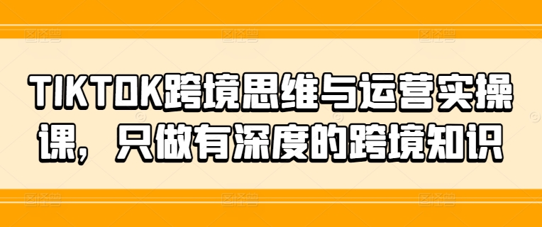 TIKTOK跨境思维与运营实操课，只做有深度的跨境知识-康仁安网创