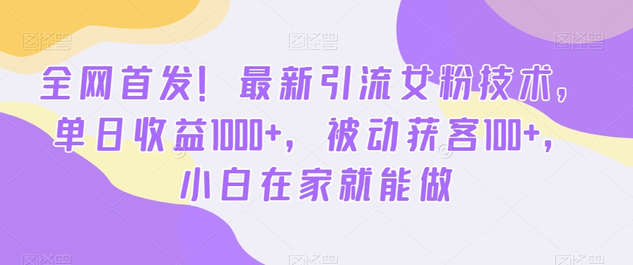 全网首发！最新引流女粉技术，单日收益1000+，被动获客100+，小白在家就能做【揭秘】-康仁安网创