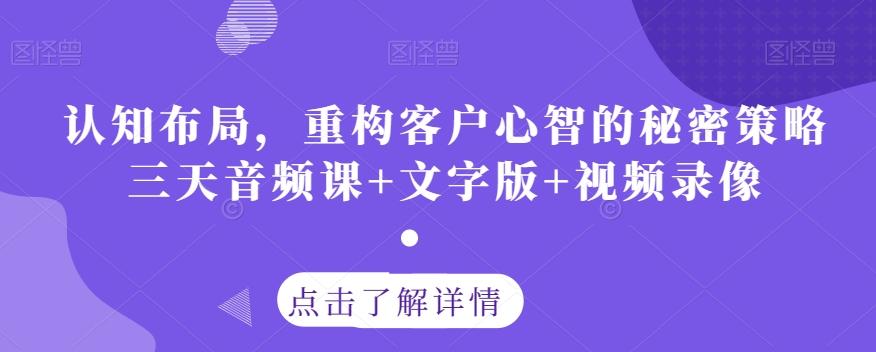认知布局，重构客户心智的秘密策略三天音频课+文字版+视频录像-康仁安网创