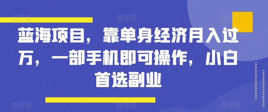 蓝海项目，靠单身经济月入过万，一部手机即可操作，小白首选副业【揭秘】-康仁安网创