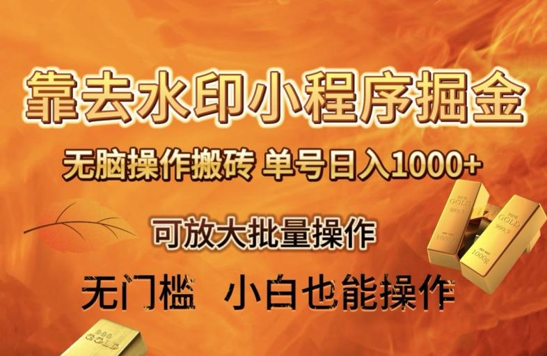 靠去水印小程序无脑操作搬砖,单号日入1000+保姆级教程可放大批量操作【揭秘】-康仁安网创