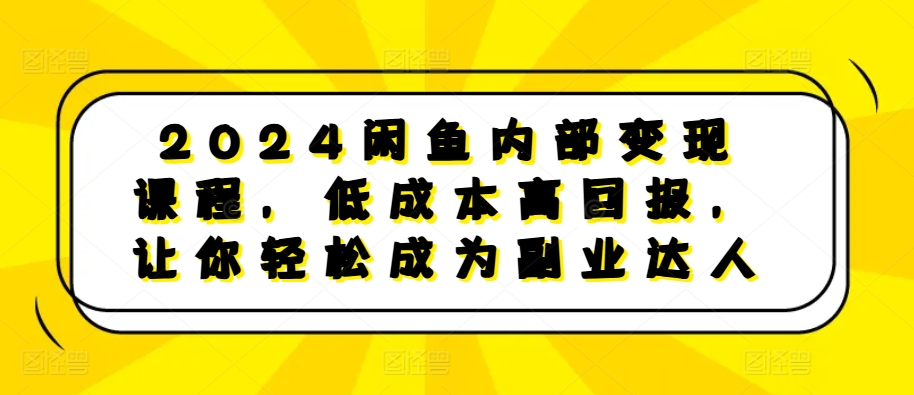 2024闲鱼内部变现课程，低成本高回报，让你轻松成为副业达人-康仁安网创
