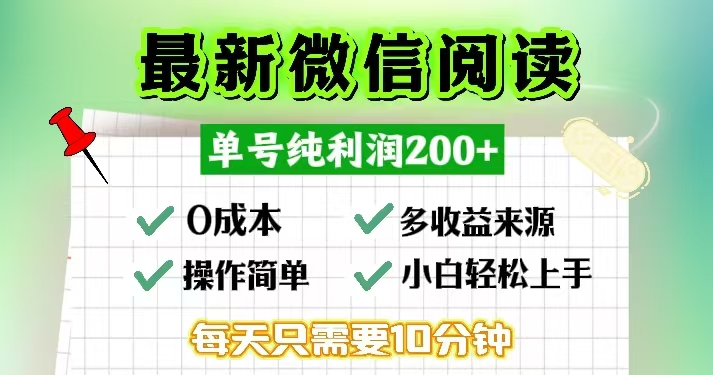 微信阅读最新玩法,每天十分钟,单号一天200+,简单0零成本,当日提现-康仁安网创