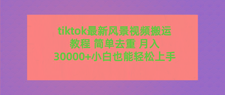 (9804期)tiktok最新风景视频搬运教程 简单去重 月入30000+附全套工具-康仁安网创