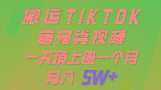 (9931期)一键搬运TIKTOK萌宠类视频 一部手机即可操作 所有平台均可发布 轻松月入5W+-康仁安网创