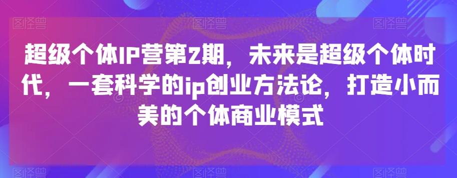 超级个体IP营第2期,未来是超级个体时代,一套科学的ip创业方法论,打造小而美的个体商业模式-康仁安网创
