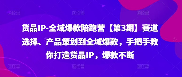 货品IP全域爆款陪跑营【第3期】赛道选择、产品策划到全域爆款,手把手教你打造货品IP,爆款不断-康仁安网创
