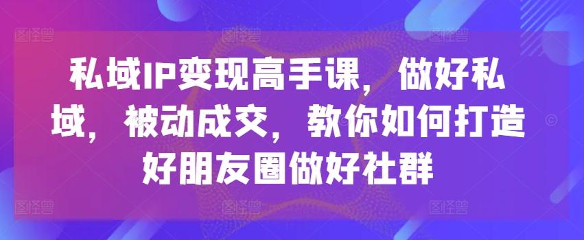 私域IP变现高手课,做好私域,被动成交,教你如何打造好朋友圈做好社群-康仁安网创