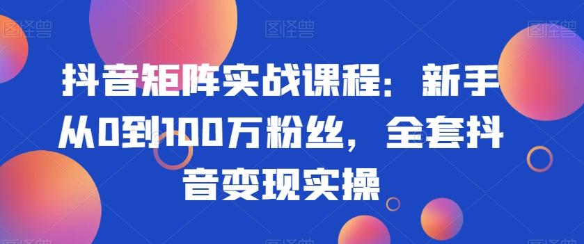 抖音矩阵实战课程:新手从0到100万粉丝,全套抖音变现实操-康仁安网创