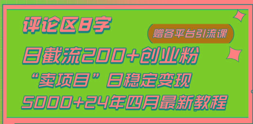 (9851期)评论区8字日载流200+创业粉  日稳定变现5000+24年四月最新教程！-康仁安网创
