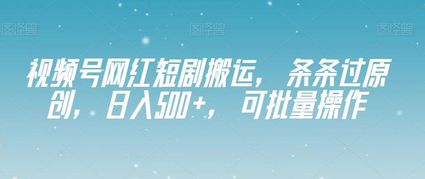 视频号网红短剧搬运,条条过原创,日入500+,可批量操作【揭秘】-康仁安网创