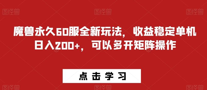 魔兽永久60服全新玩法，收益稳定单机日入200+，可以多开矩阵操作-康仁安网创
