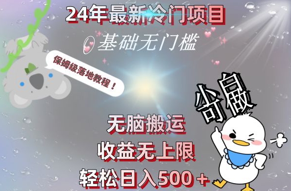 2024最新冷门项目,无脑搬运,收益无上限,轻松日入500+,保姆级落地教程-康仁安网创