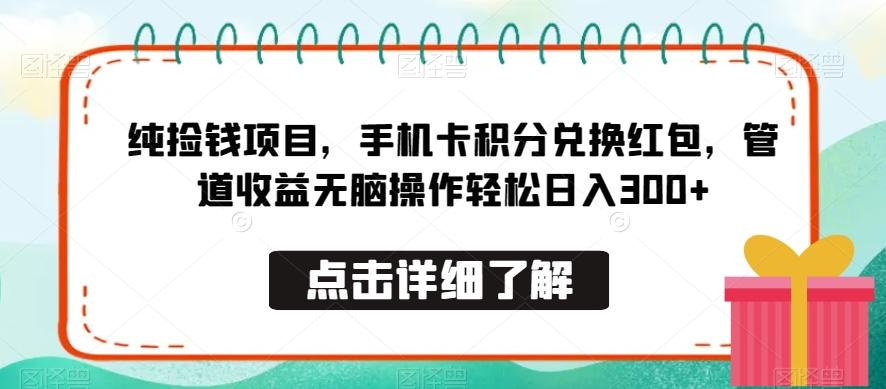 纯捡钱项目，手机卡积分兑换红包，管道收益无脑操作轻松日入300+-康仁安网创