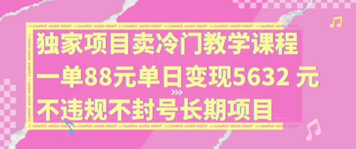 独家项目卖冷门教学课程一单88元单日变现5632元违规不封号长期项目【揭秘】-康仁安网创