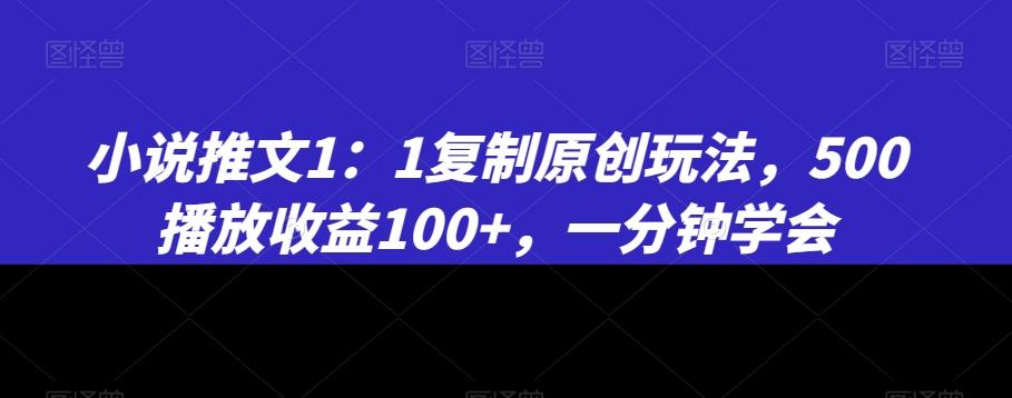 小说推文1:1复制原创玩法,500播放收益100+,一分钟学会【揭秘】-康仁安网创