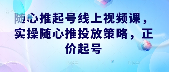 随心推起号线上视频课,实操随心推投放策略,正价起号-康仁安网创