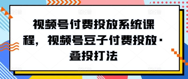 视频号付费投放系统课程,视频号豆子付费投放·叠投打法-康仁安网创