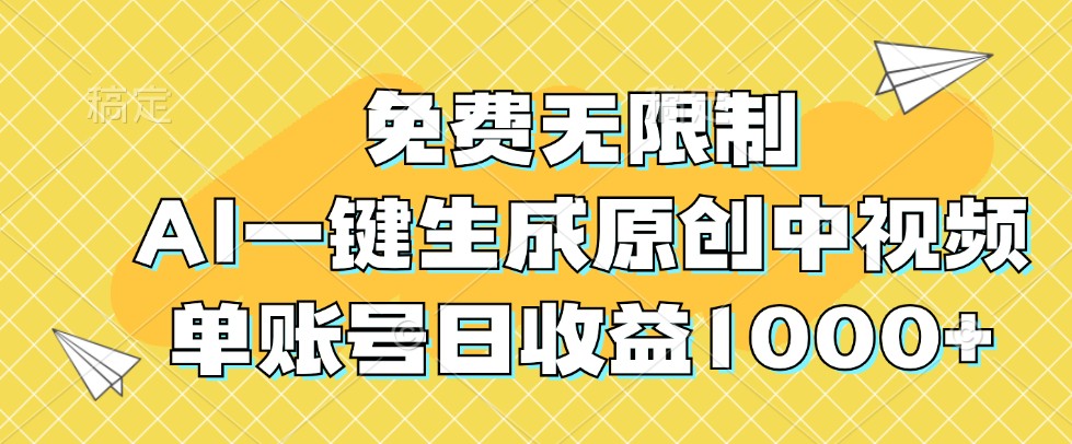 免费无限制，AI一键生成原创中视频，单账号日收益1000+-康仁安网创