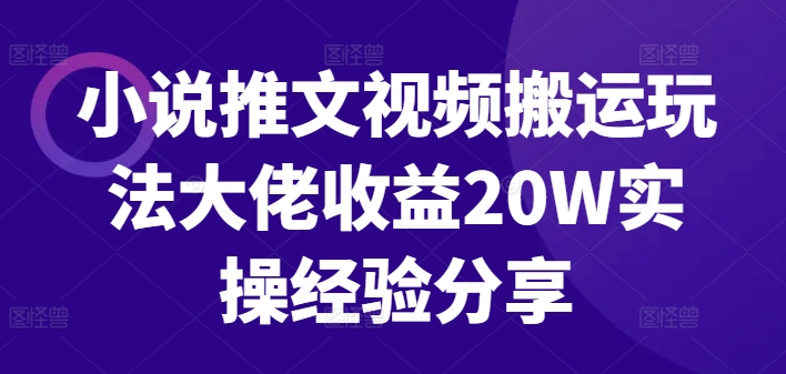 小说推文视频搬运玩法大佬收益20W实操经验分享-康仁安网创