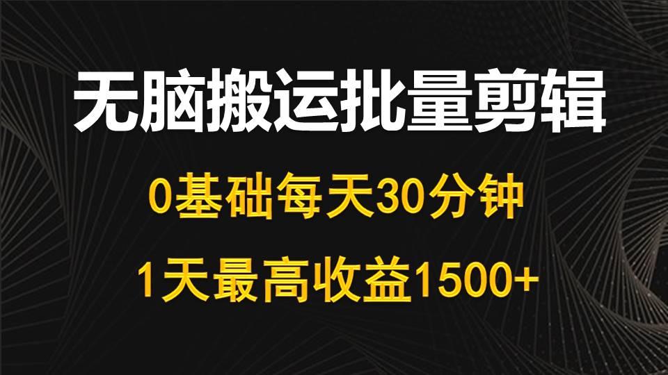 (10008期)每天30分钟,0基础无脑搬运批量剪辑,1天最高收益1500+-康仁安网创