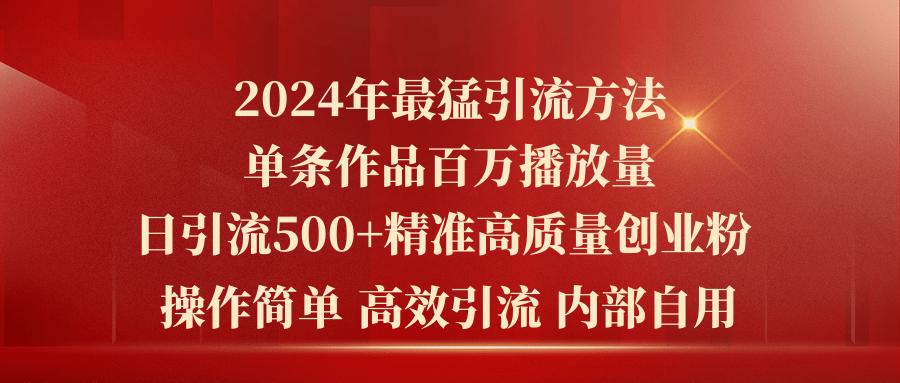 2024年最猛暴力引流方法,单条作品百万播放 单日引流500+高质量精准创业粉-康仁安网创