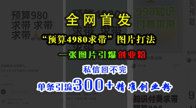 小红书“预算4980带我飞”图片打法,一张图片引爆创业粉,私信回不完,单条引流300+精准创业粉-康仁安网创