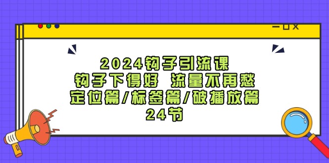 2024钩子引流课：钩子下得好流量不再愁，定位篇/标签篇/破播放篇/24节-康仁安网创
