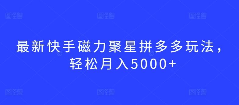 最新快手磁力聚星拼多多玩法,轻松月入5000+【揭秘】-康仁安网创